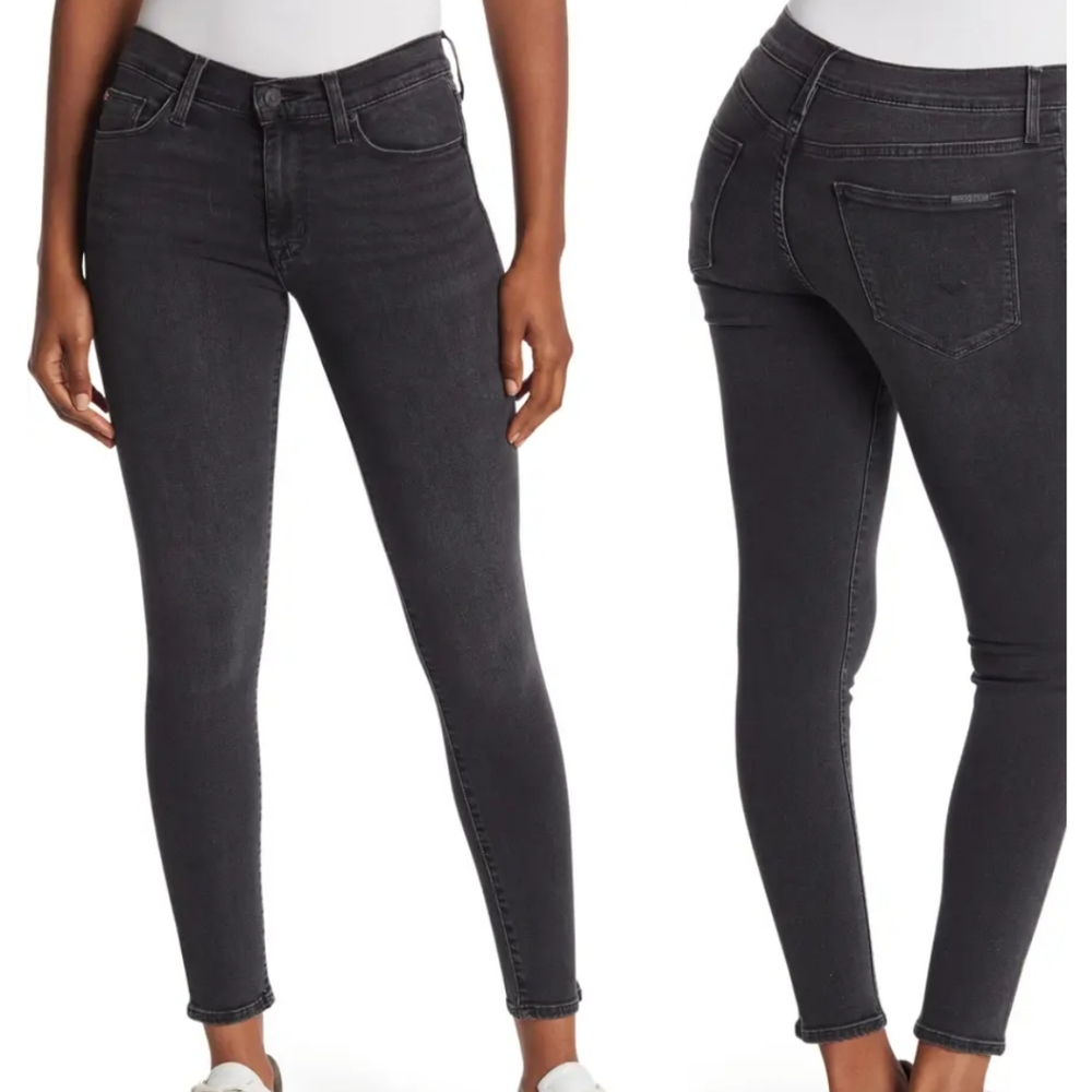 Hudson Natalie Super Skinny Midrise black raw hem jeans size 30